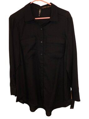 NWT Massini 1X Black Long Sleeve Blouse Button Front Career Workwear Top